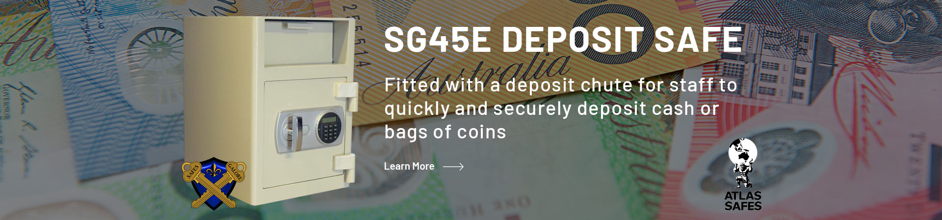 Learn more about the SG45E Deposit Safe. It's fitted with a deposit chute for staff to quickly and securely deposit cash or bags of coins.