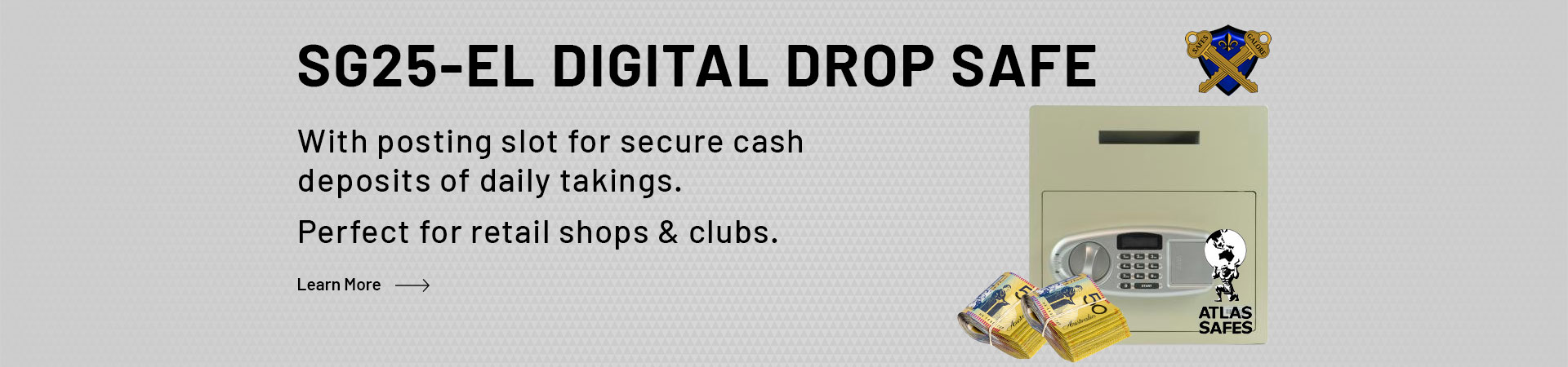 Learn more about the SG25-EL Digital Drop Safe. Perfect for retail shops and clubs, this safe is equiped with a posting slot for secure cash deposits.